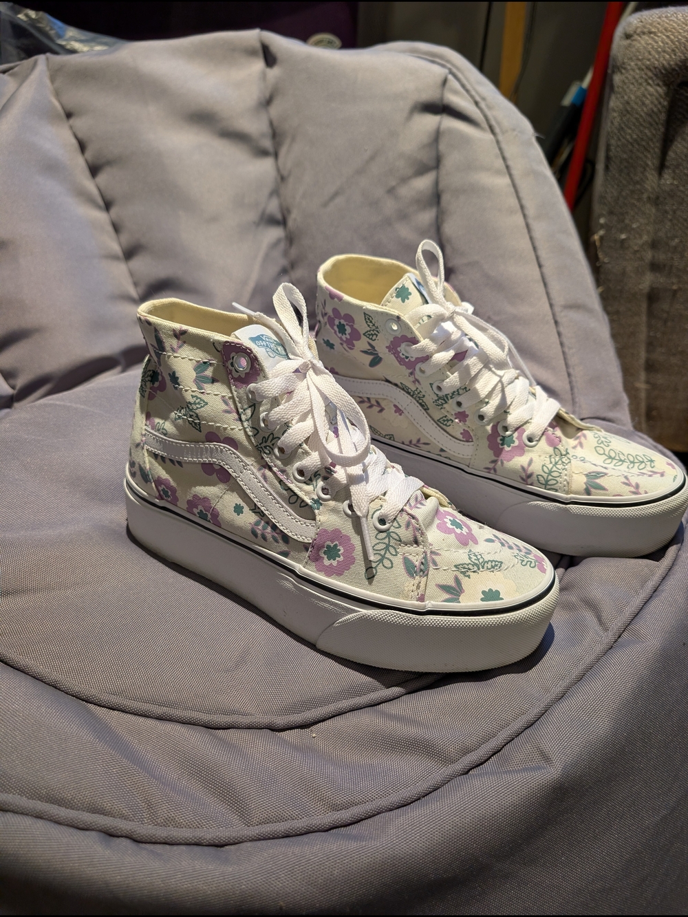Vans White Sk8-Hi Lace-Up Shoes with Purple & Teal Floral Print